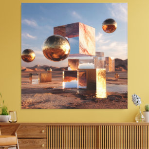 Surrealistische geometrische compositie met gouden canvas afdruk
