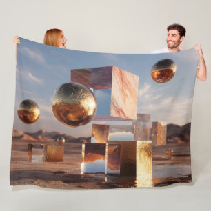 Surrealistische Geometrische Compositie Met Gouden Fleece Deken