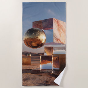 Surrealistische geometrische compositie met gouden strandlaken