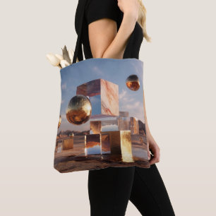 Surrealistische Geometrische Compositie Met Gouden Tote Bag