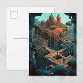 Surrealistische Geometrische Maze City Landschap F Briefkaart (Voorkant / Achterkant)