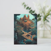 Surrealistische Geometrische Maze City Landschap F Briefkaart (Staand voorkant)