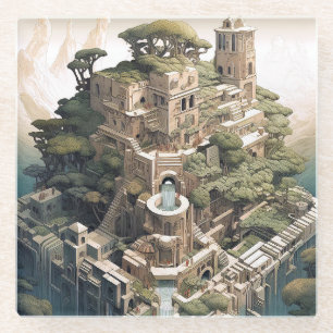 Surrealistische Geometrische stadslandschap Fantas Glazen Onderzetter