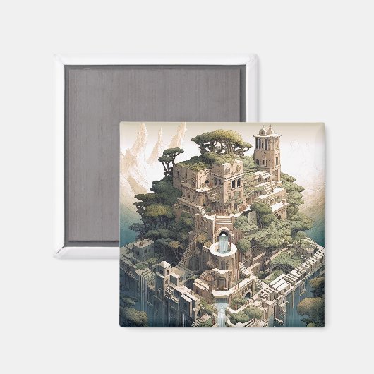 Surrealistische Geometrische stadslandschap Fantas Magneet (Voorkant / Achterkant)