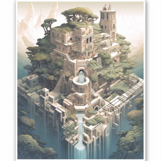 Surrealistische Geometrische stadslandschap Fantas Sticker (Voorkant)
