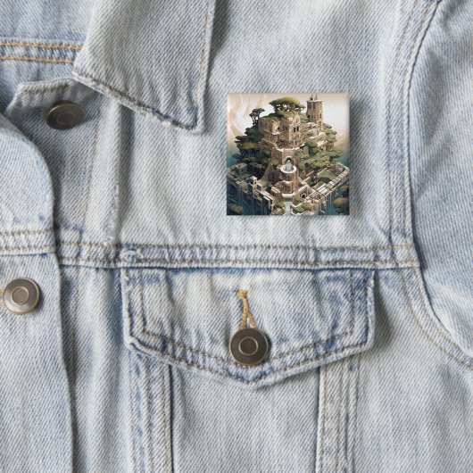 Surrealistische Geometrische stadslandschap Fantas Vierkante Button 5,1 Cm (In situ)