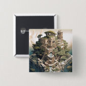 Surrealistische Geometrische stadslandschap Fantas Vierkante Button 5,1 Cm (Voorkant /achterkant)