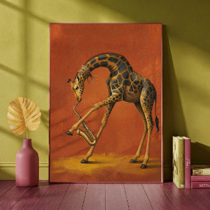 Surrealistische giraffe die saxofoon speelt Muziek Poster
