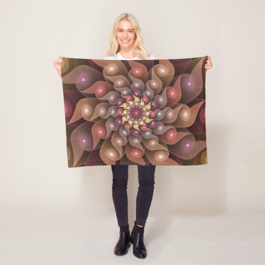 Surrealistische glanzende bloem moderne abstracte fleece deken (In situ)