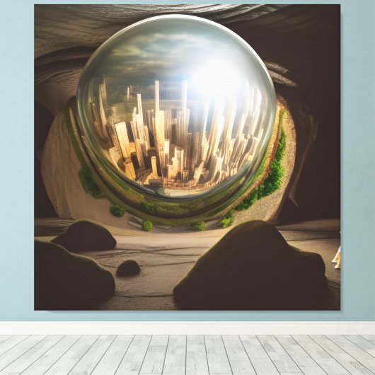 Surrealistische Glass World Plato's Cave Canvas af (Insitu (Houten vloer))
