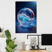 Surrealistische glazen bol met dynamische watergol poster (Thuiskantoor)