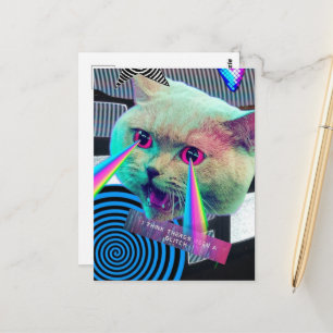 Surrealistische glitch kat collage briefkaart