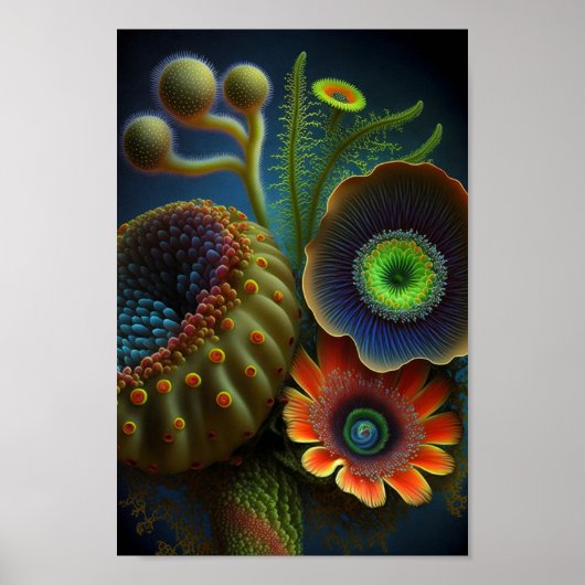 Surrealistische gloeiende fantasiebloemen poster (Voorkant)