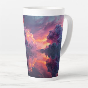 Surrealistische gloeiende zonsondergang wolken wee latte mok