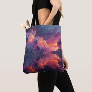 Surrealistische gloeiende zonsondergangswolken wee tote bag