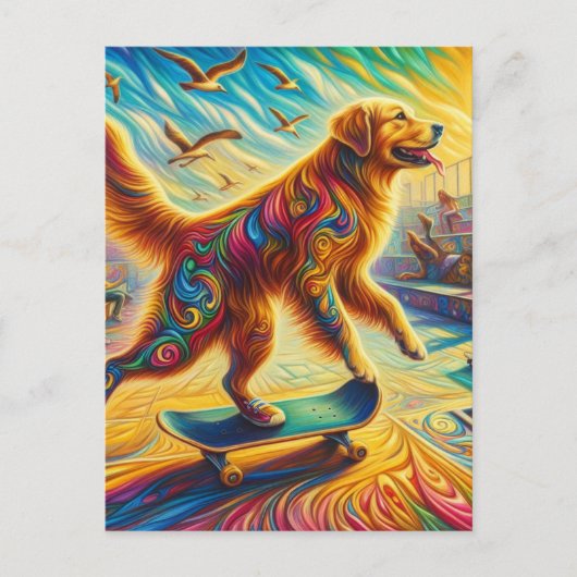 Surrealistische Golden Retriever Skateboarden Briefkaart (Voorkant)