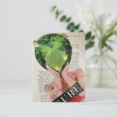 Surrealistische groene edelsteen dame collage briefkaart (Staand voorkant)