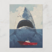 Surrealistische haai en boot briefkaart (Voorkant)
