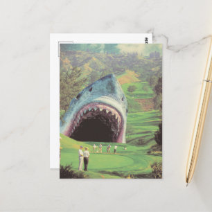Surrealistische haai op de golfbaan briefkaart