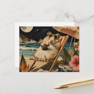 Surrealistische hamster op vakantie collage briefkaart
