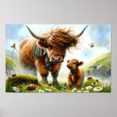 Surrealistische Highlander Koe met Calf Fantasy La Poster (Voorkant)