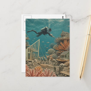 Surrealistische huizenbouwers in de Oceaanbuurt Briefkaart