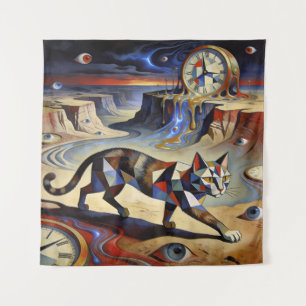 Surrealistische kat die klokken smelt Dali Picasso Wandkleed