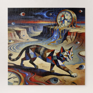 Surrealistische kat die klokken smelt, geïnspireer legpuzzel