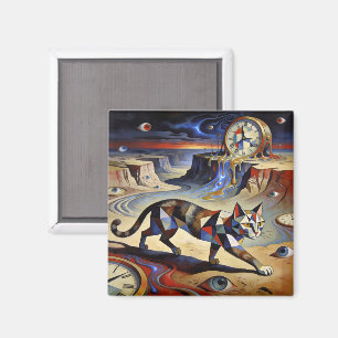 Surrealistische kat die klokken smelt, geïnspireer magneet