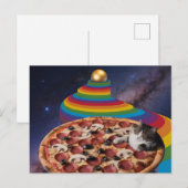 Surrealistische kat die op een pizza slaapt briefkaart (Voorkant / Achterkant)