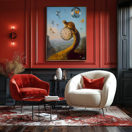 Surrealistische kat op de klok met vlinders – surr poster