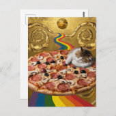 Surrealistische kat op een pizza gouden achtergron briefkaart (Voorkant / Achterkant)
