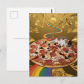 Surrealistische kat op een pizza gouden regenboog  briefkaart (Voorkant / Achterkant)