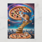 Surrealistische kat op een pizza gouden trap briefkaart (Voorkant)