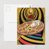 Surrealistische kat op een pizza regenboog trappen briefkaart (Voorkant / Achterkant)
