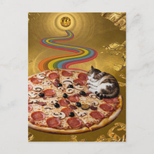 Surrealistische kat op een pizzapostkaart briefkaart