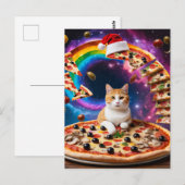 Surrealistische kat op een vliegende pizza Feestel Briefkaart (Voorkant / Achterkant)