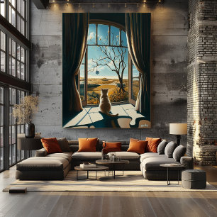 Surrealistische kat staart uit het raam – Surreali Poster
