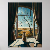 Surrealistische kat staren uit het raam - Surreali Poster (Voorkant)