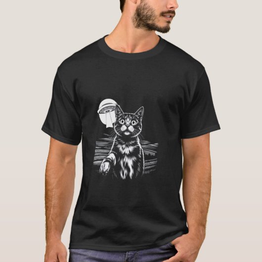 Surrealistische kat UFO T-shirt (Voorkant)