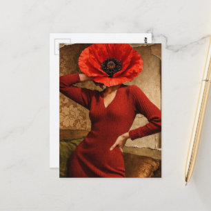 Surrealistische klaproos bloem dames collage briefkaart