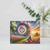 Surrealistische kleine rode rijkap bloemportaal briefkaart (Staand voorkant)