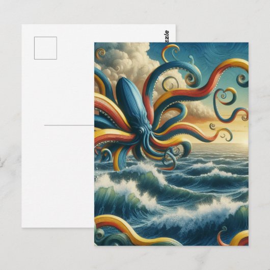 Surrealistische kleurrijke Banana Octopus Briefkaart (Voorkant / Achterkant)