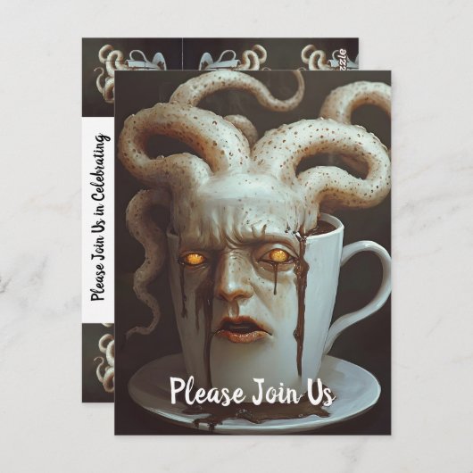 Surrealistische koffie-octopus briefkaart (Voorkant / Achterkant)