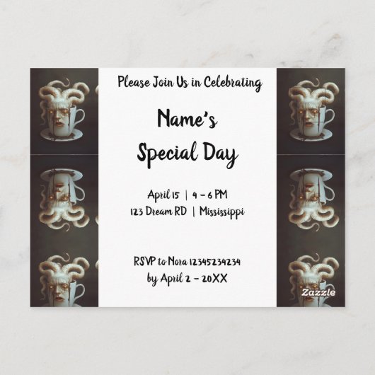 Surrealistische koffie-octopus briefkaart (Achterkant)