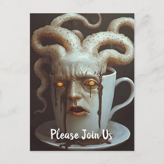 Surrealistische koffie-octopus briefkaart (Voorkant)