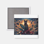 Surrealistische Kosmische Kat Met Gloeiende Ogen E Magneet (Voorkant / Achterkant)