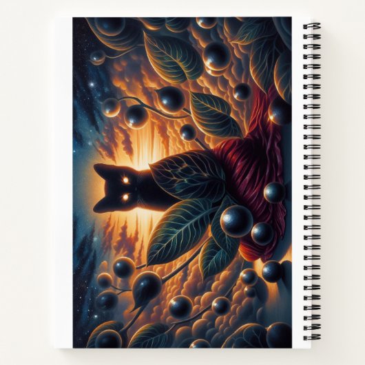 Surrealistische Kosmische Kat Met Gloeiende Ogen E Notitieboek (Achterkant)