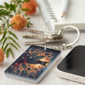 Surrealistische Kosmische Kat Met Gloeiende Ogen E Sleutelhanger (Voorkant Rechts)