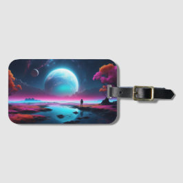 Surrealistische kosmische landschapsfantasie astro bagagelabel
